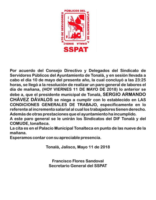 Trabajadores de Tonalá paran labores para pedir aumento salarial Trabajadores de Tonalá paran labores para pedir aumento salarial