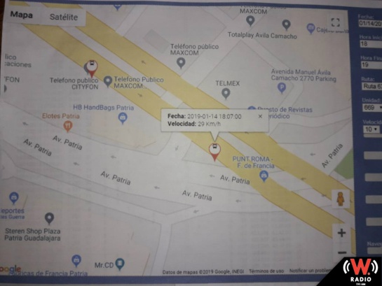 El punto marcado en el mapa, es el sitio en la fecha y hora de la infracción, sin embargo el monitor de velocidad de la unidad indica que iba dentro de lo permitido El punto marcado en el mapa, es el sitio en la fecha y hora de la infracción, sin embargo el monitor de velocidad de la unidad indica que iba dentro de lo permitido