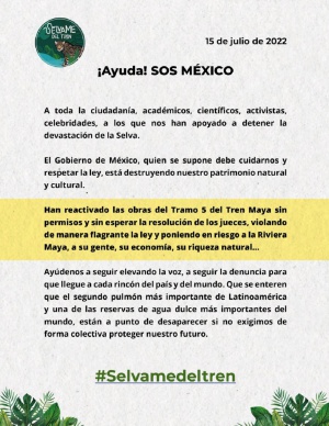 Tren Maya desconoce autoridad de juez y reinicia destrozos: José Urbina Tren Maya desconoce autoridad de juez y reinicia destrozos: José Urbina