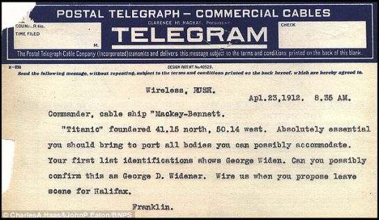Telegramas revelan qué hicieron con las víctimas de tercera clase del Titanic Telegramas revelan qué hicieron con las víctimas de tercera clase del Titanic