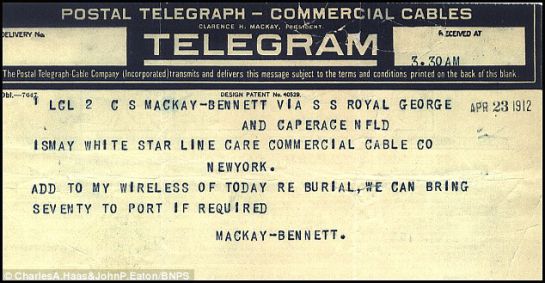 Telegramas revelan qué hicieron con las víctimas de tercera clase del Titanic Telegramas revelan qué hicieron con las víctimas de tercera clase del Titanic