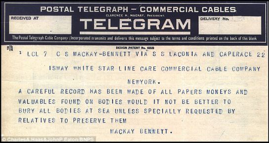 Telegramas revelan qué hicieron con las víctimas de tercera clase del Titanic Telegramas revelan qué hicieron con las víctimas de tercera clase del Titanic
