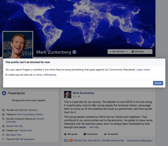 ¿Por qué no se puede bloquear a Mark Zuckerberg en Facebook? ¿Por qué no se puede bloquear a Mark Zuckerberg en Facebook?