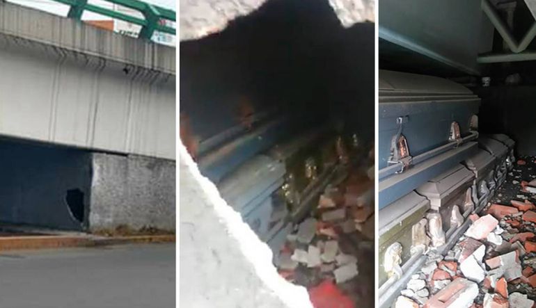 Encuentran ataúdes dentro de un puente en Tlalnepantla