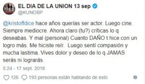 Kuno Becker desea muerte a conductor que critica su película Kuno Becker desea muerte a conductor que critica su película