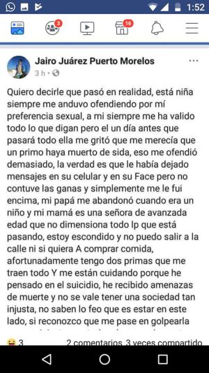 Adolescente de Quintana Roo asegura haberse defendido de burlas Adolescente de Quintana Roo asegura haberse defendido de burlas
