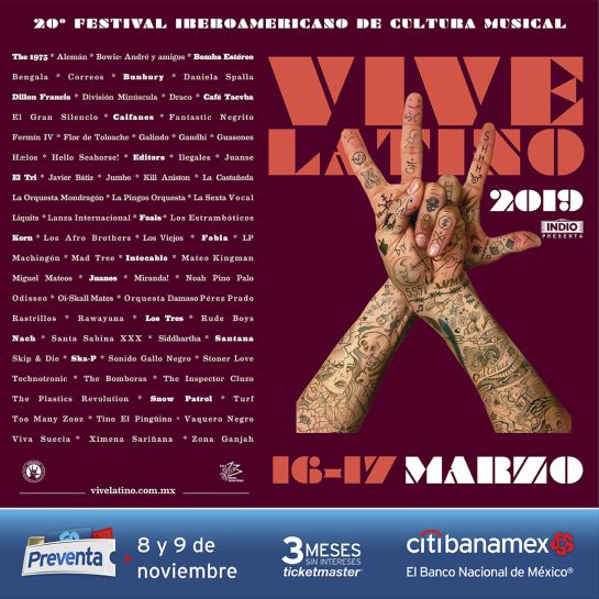 Editors muestra a los invistados del VL19: Filtran cartel del Vive Latino 2019 Editors muestra a los invistados del VL19: Filtran cartel del Vive Latino 2019