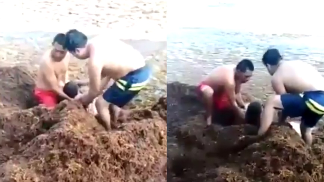 Salvan a mujer que se ahogaba entre sargazo en Playa del Carmen
