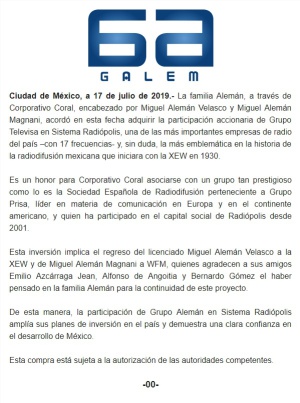 Grupo Alemán adquiere Radiópolis de Televisa Grupo Alemán adquiere Radiópolis de Televisa