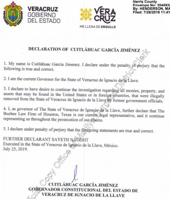 Gobierno de Veracruz reitera litigio contra Javier Duarte en EU Gobierno de Veracruz reitera litigio contra Javier Duarte en EU