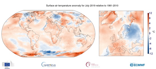 Temperatura del aire en superficie durante julio de 2019 Temperatura del aire en superficie durante julio de 2019