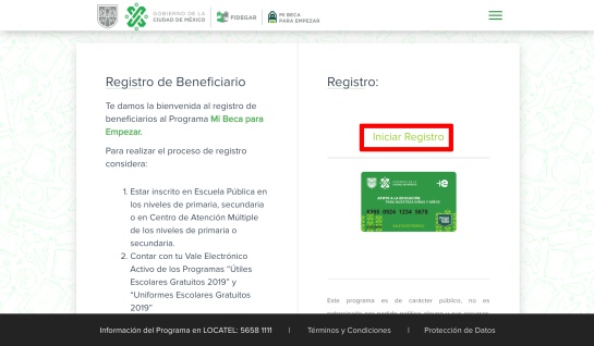 Ventana de inicio para el registro Ventana de inicio para el registro