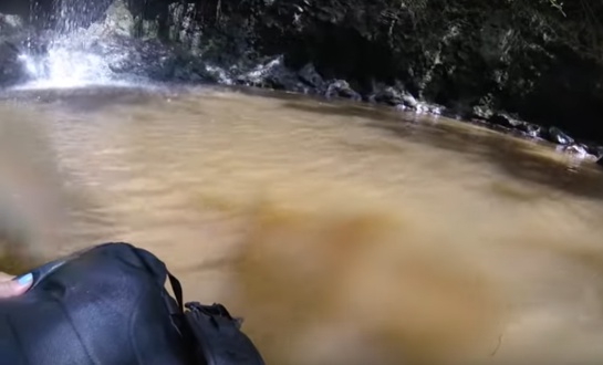 La cámara captura su agonía y sus gritos de dolor, al intentar volver a la superficie, después de caer en el agua La cámara captura su agonía y sus gritos de dolor, al intentar volver a la superficie, después de caer en el agua