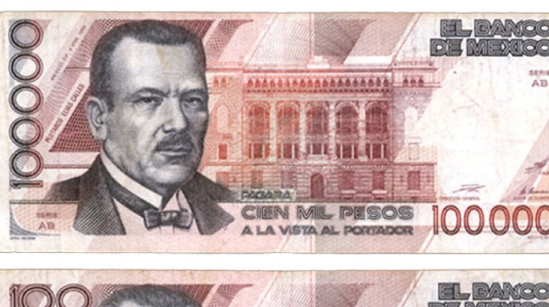 Billete de 100 mil pesos; el de mayor denominación que ha tenido México