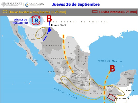 Avance del Frente Frío 1 al jueves 26 de septiembre Avance del Frente Frío 1 al jueves 26 de septiembre
