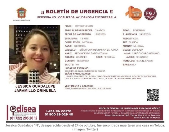Su padre habría reportado su desaparición el 24 de octubre, fue encontrada en casa de quien era entonces su novio Su padre habría reportado su desaparición el 24 de octubre, fue encontrada en casa de quien era entonces su novio