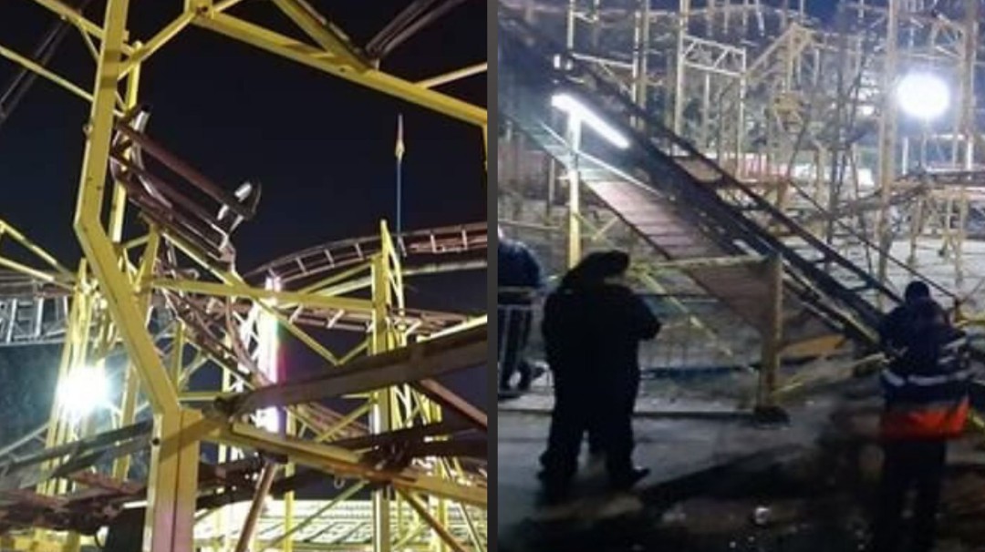 Así fue como juego mecánico se desploma en la Villa Iluminada de Atlixco