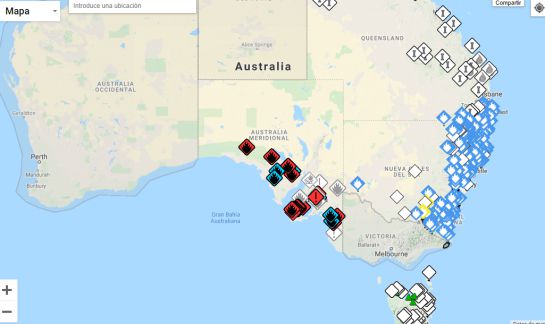 Mapa que muestra las afectaciones del incendio en Australia Mapa que muestra las afectaciones del incendio en Australia