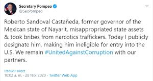 EU señala a ex gobernador Roberto Sandoval por vínculos con narco EU señala a ex gobernador Roberto Sandoval por vínculos con narco