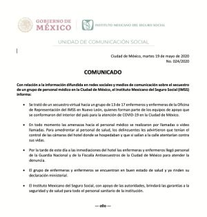 Personal del IMSS víctimas de extorsión regresan al hotel Personal del IMSS víctimas de extorsión regresan al hotel