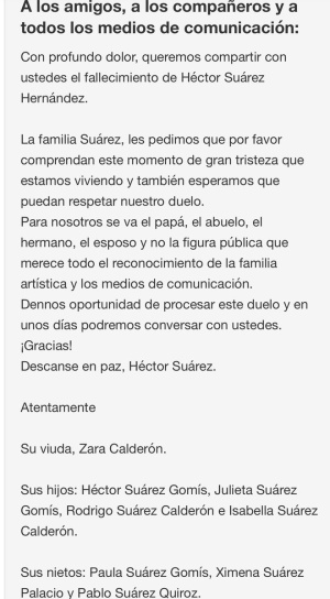 El comediante y actor Héctor Suárez pierde la vida a los 81 años El comediante y actor Héctor Suárez pierde la vida a los 81 años