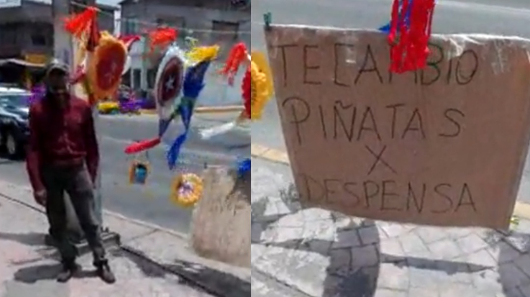 Abuelito del Edomex cambia piñatas por comida ante la crisis por COVID-19
