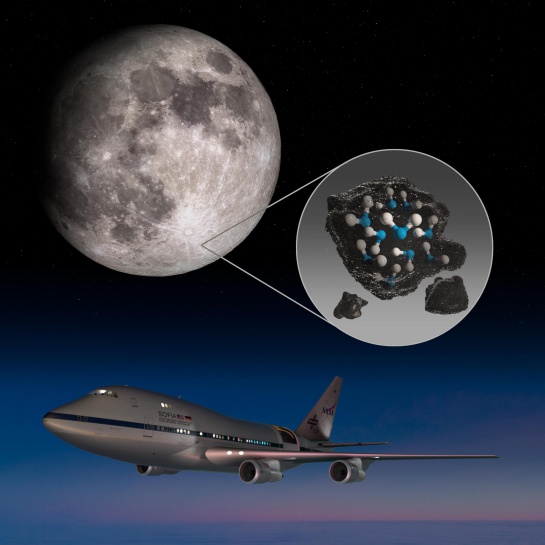 La imagen destaca el cráter Clavius de la Luna, con una ilustración que representa el agua atrapada en el suelo lunar, de acuerdo con la NASA La imagen destaca el cráter Clavius de la Luna, con una ilustración que representa el agua atrapada en el suelo lunar, de acuerdo con la NASA