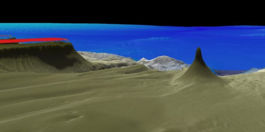La base del arrecife es de 1.5 kilómetros de ancho, tiene forma de cuchilla para posteriormente elevarse 500 metros hasta solo 40 metros la superficie del mar La base del arrecife es de 1.5 kilómetros de ancho, tiene forma de cuchilla para posteriormente elevarse 500 metros hasta solo 40 metros la superficie del mar
