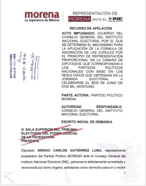 Morena impugna cambios del INE para asignación de diputados plurinominales Morena impugna cambios del INE para asignación de diputados plurinominales