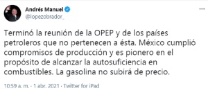 La gasolina no subirá de precio: AMLO tras reunión OPEP La gasolina no subirá de precio: AMLO tras reunión OPEP