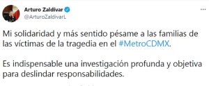 Lamenta presidente de la SCJN tragedia en Línea 12 y se solidariza Lamenta presidente de la SCJN tragedia en Línea 12 y se solidariza