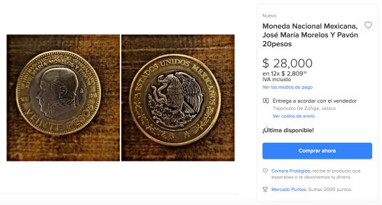 La pieza, que tiene el rostro del patriota mexicano que lideró la segunda etapa de la Independencia, se ofrece en 28,000 pesos. La pieza, que tiene el rostro del patriota mexicano que lideró la segunda etapa de la Independencia, se ofrece en 28,000 pesos.