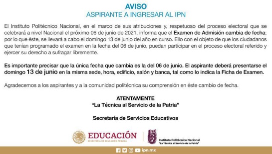 IPN examen: Anótalo; el IPN cambia de fecha el examen de admisión por elecciones 2021 IPN examen: Anótalo; el IPN cambia de fecha el examen de admisión por elecciones 2021
