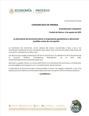 Llama Secretaría de Economía a gasolineros a denunciar actos de corrupción Llama Secretaría de Economía a gasolineros a denunciar actos de corrupción