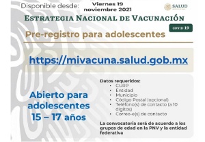 Se vacunará contra COVID-19 a menores de 15 a 17 años sin comorbilidad Se vacunará contra COVID-19 a menores de 15 a 17 años sin comorbilidad