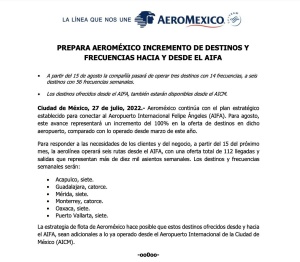 Rutas Aeroméxico AIFA: Aeroméxico cancela rutas Villahermosa y Cancún en AIFA, pero anuncia otras Rutas Aeroméxico AIFA: Aeroméxico cancela rutas Villahermosa y Cancún en AIFA, pero anuncia otras