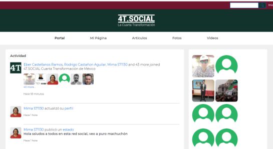 Captura de pantalla de la red social 4.T Social de la Cuarta Transformación del gobierno de AMLO