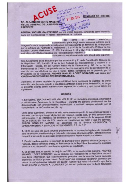 XÓCHITL GÁLVEZ, DENUNCIA CONTRA AMLO, AMLO, DENUNCIA: Concreta Xóchitl Gálvez denuncia contra AMLO
